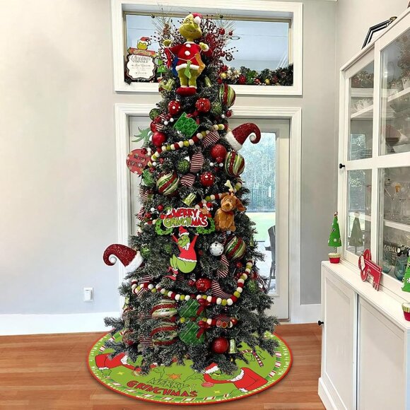 48" Christmas Tree Skirt – Large Holiday Decor for 6–8 Ft Trees, Green Xmas - Picture 4 of 6